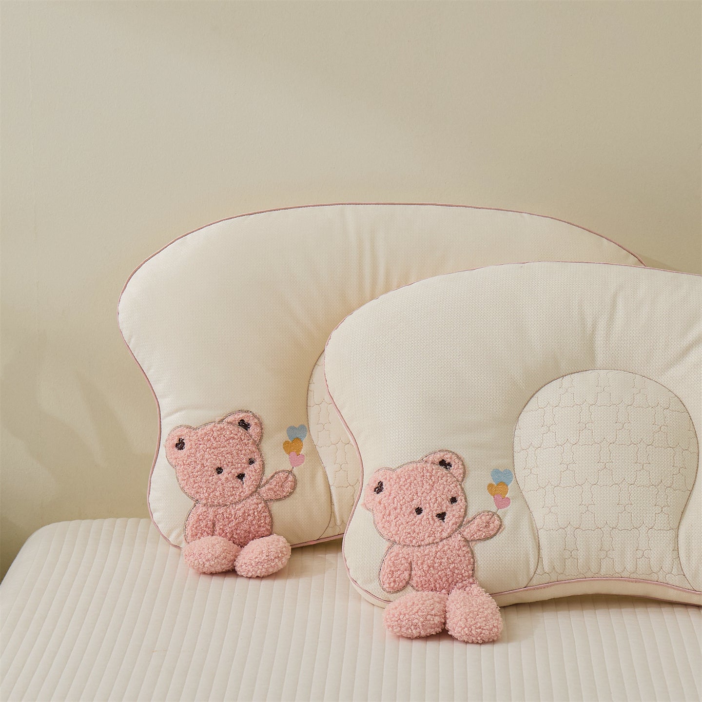 1pc Cute Bear-Shaped Cuddly Pillow with Plush Bear Face & Heart Cutouts - All-Season Neck & Cervical Support, Soft Stuffed Animal Bed Accessory for & s, 100% Polyester Filling (Bed, Sofa, Travel)