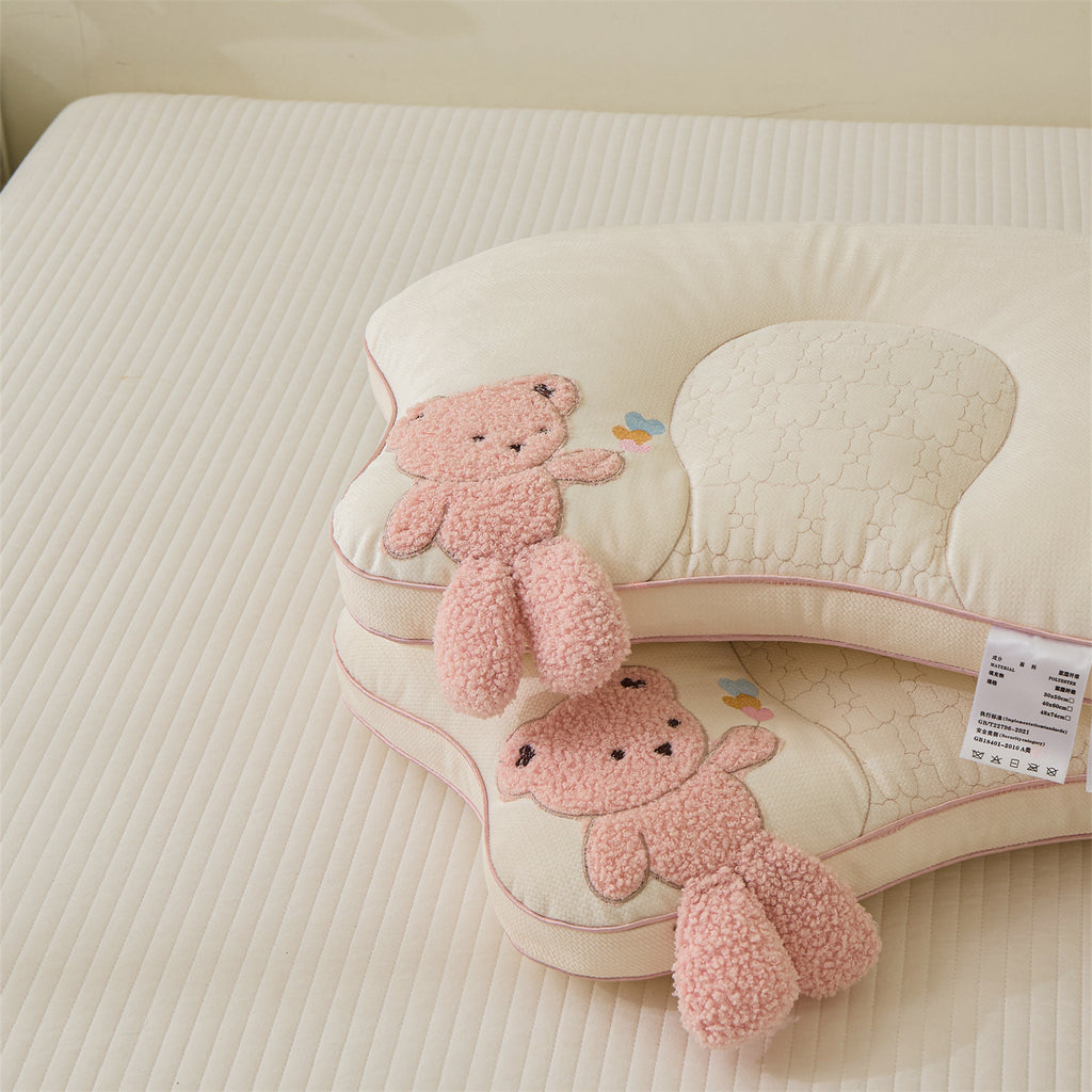 1pc Cute Bear-Shaped Cuddly Pillow with Plush Bear Face & Heart Cutouts - All-Season Neck & Cervical Support, Soft Stuffed Animal Bed Accessory for & s, 100% Polyester Filling (Bed, Sofa, Travel)