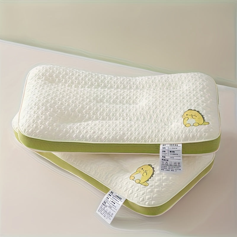 1pc of Cute Dinosaur Neck Support Pillow - Soft, Comfortable And Breathable, White with Green Trim And Cartoon Dinosaur Design, 19.69X11.81 Inches, Suitable for Bedroom Or Dormitory Use