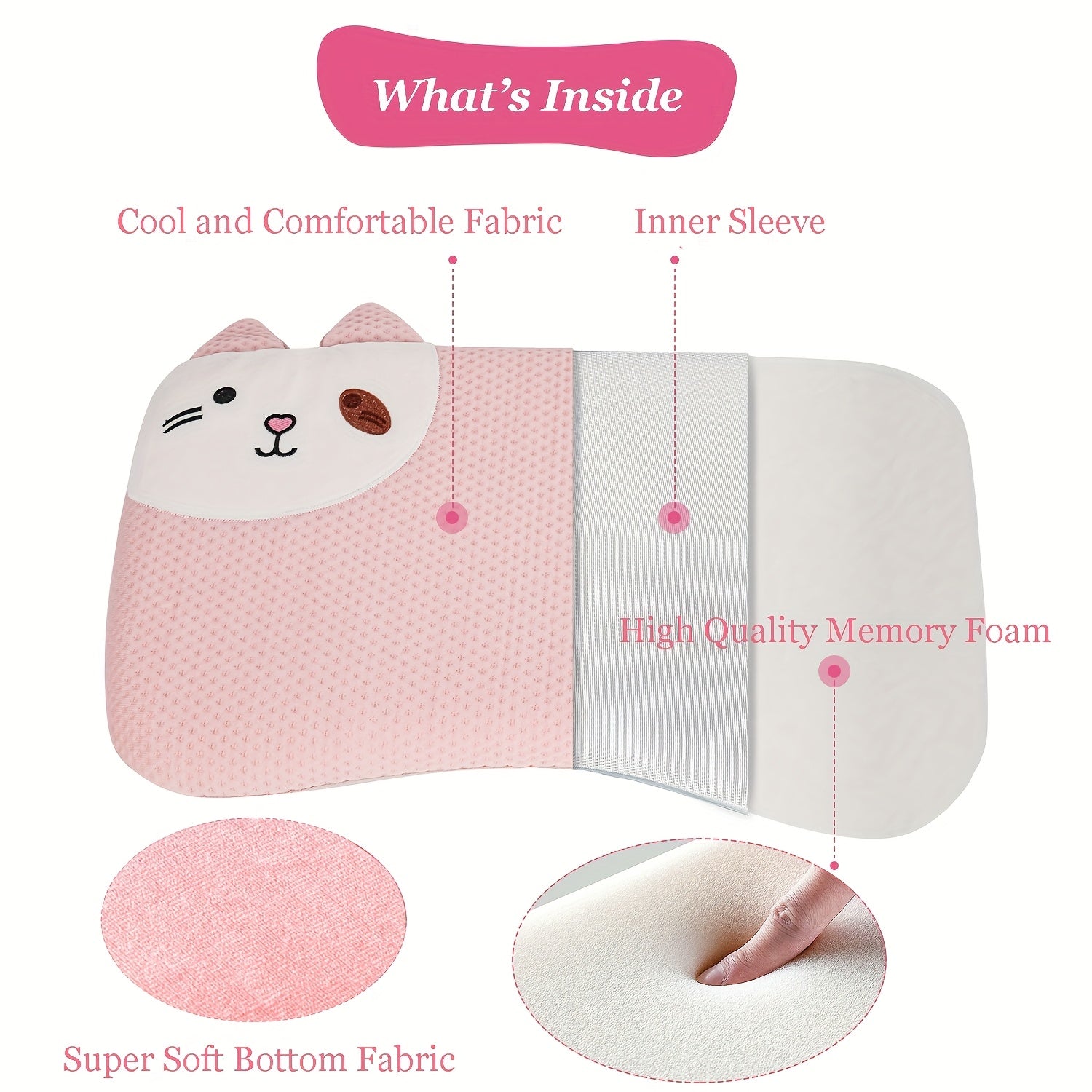 Ultra-Soft Pillow, Ultra-Thin Pillow, All-Season Pillow with Cartoon Design, Includes Pillowcase for Easy Sleep