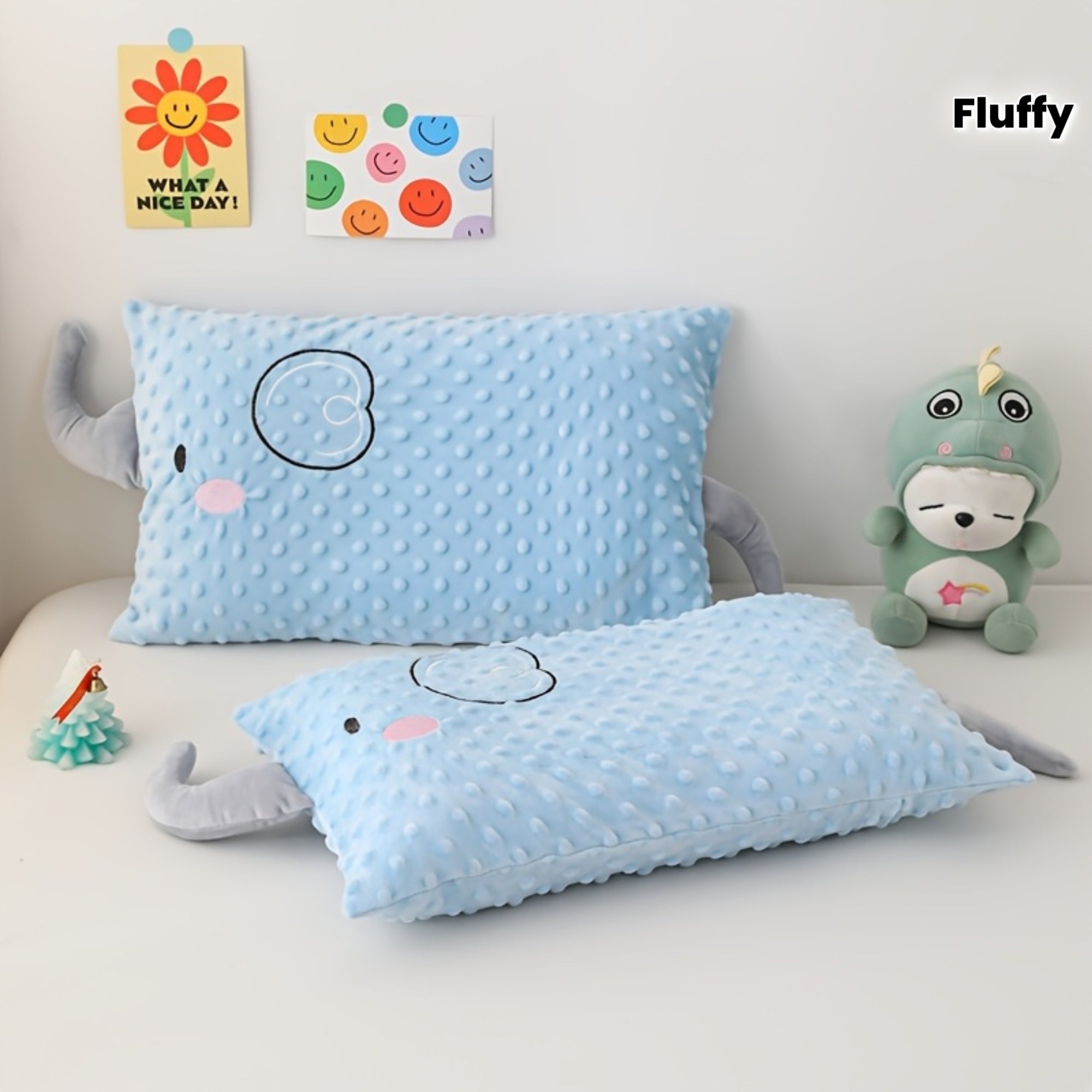 2pcs (pillowcase + Pillow Core). Elephant Pillowcase + Pillow Core, Cartoon Pillowcase, Bean Plush Fabric, Exquisite Embroidery, 3D Comfort Pillow - Skin-friendly and Breathable, Zippered Closure, Fluffy and Soft, Non-sagging, High-elastic Fiber.