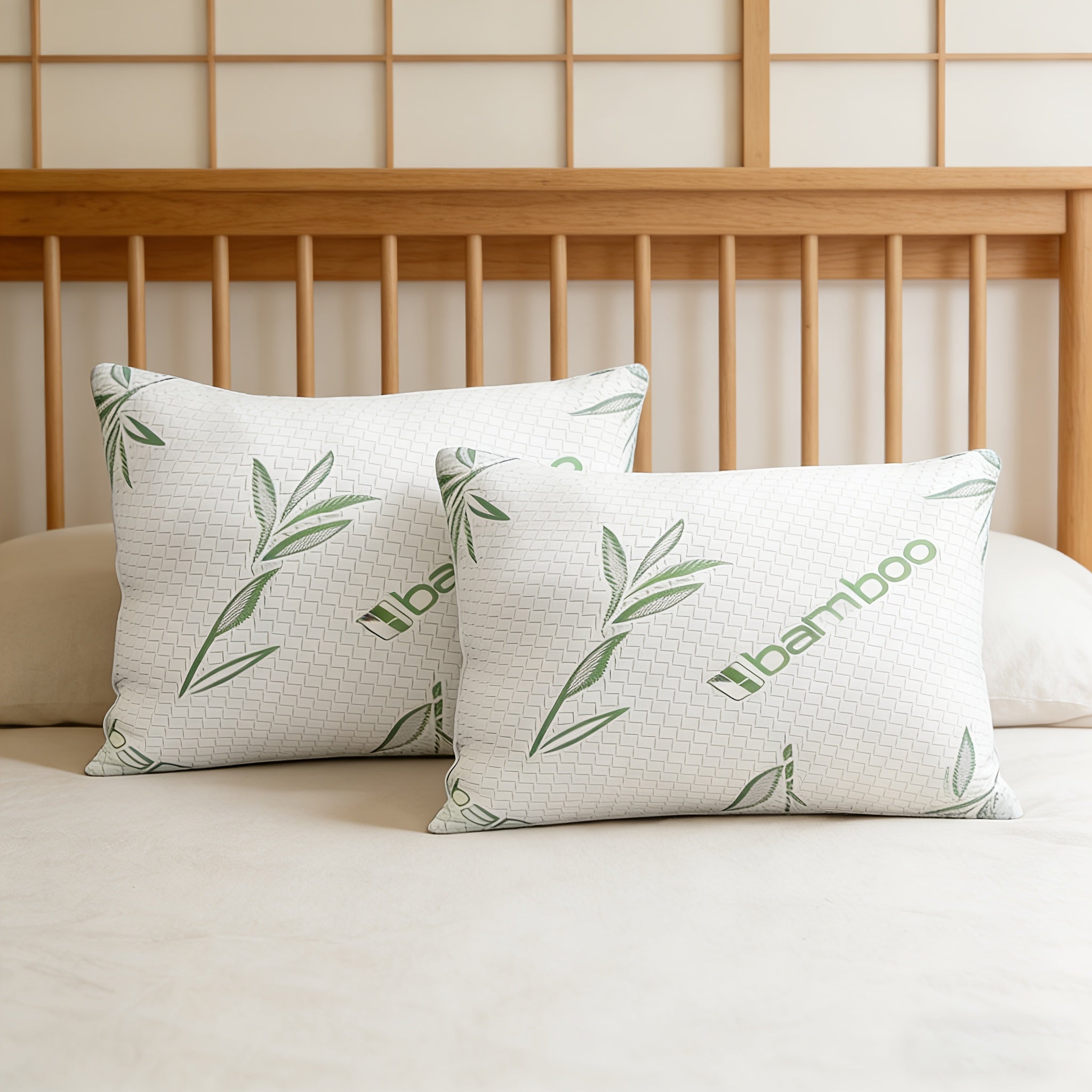 Set of 2 High-Quality Bamboo Pillows Designed to Keep You Cool, Featuring an Instant Cooling Effect And Moisture-Wicking Properties, Ideal for Those Who Sleep Hot. Available in Two Color Options, They Are Both Soft And Supportive