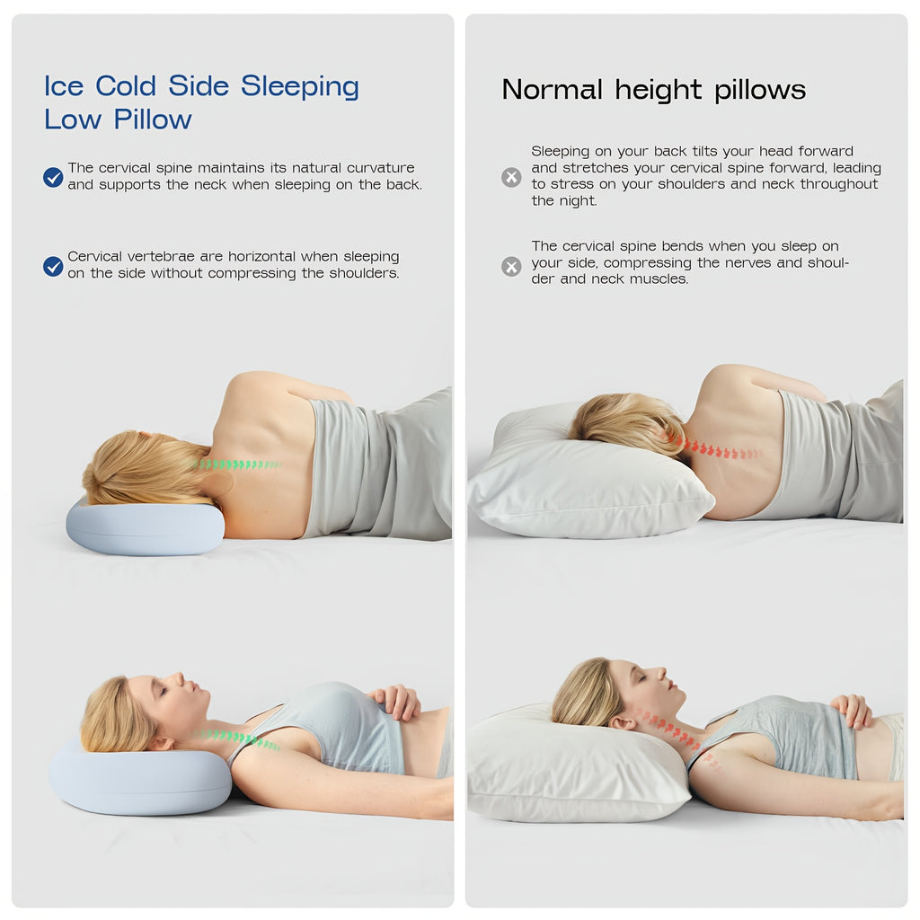 1pc Soft Cloud Pillow, Neck Pillow, Ergonomic design for Side and Stomach Sleepers, Breathable Ice Bed Pillow All Seasons, Smooth and Cool, Close to the Head Curve, Multiple Colors Available