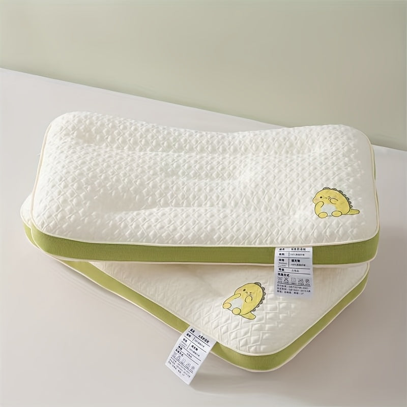 1pc of Cute Dinosaur Neck Support Pillow - Soft, Comfortable And Breathable, White with Green Trim And Cartoon Dinosaur Design, 19.69X11.81 Inches, Suitable for Bedroom Or Dormitory Use