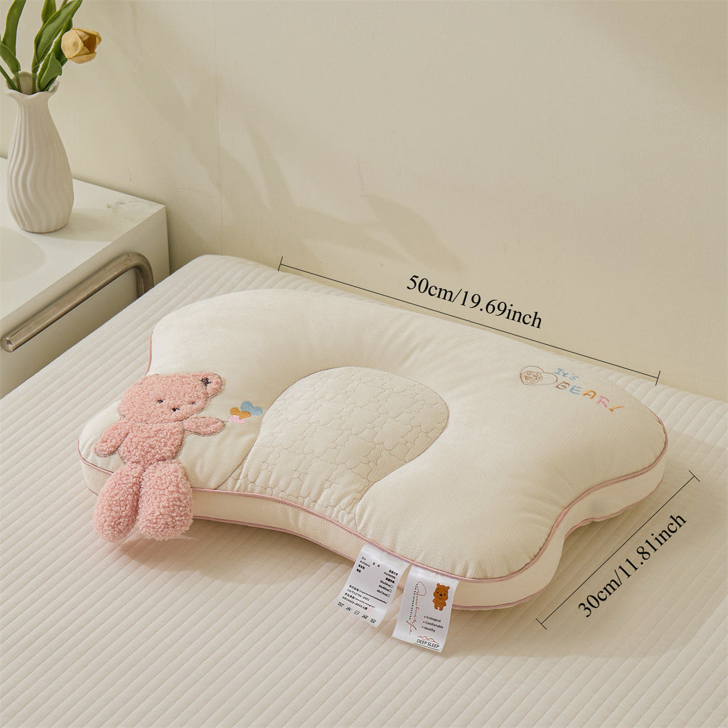 1 Adorable Bear-shaped Pillow • Plush Bear Face and Heart-shaped Cutout • Four-season Neck and Cervical Support • Soft Stuffed Animal Bed Accessory • Comfortable Fit • Supportive • All-season Support • Modern Style • Exquisite Gift