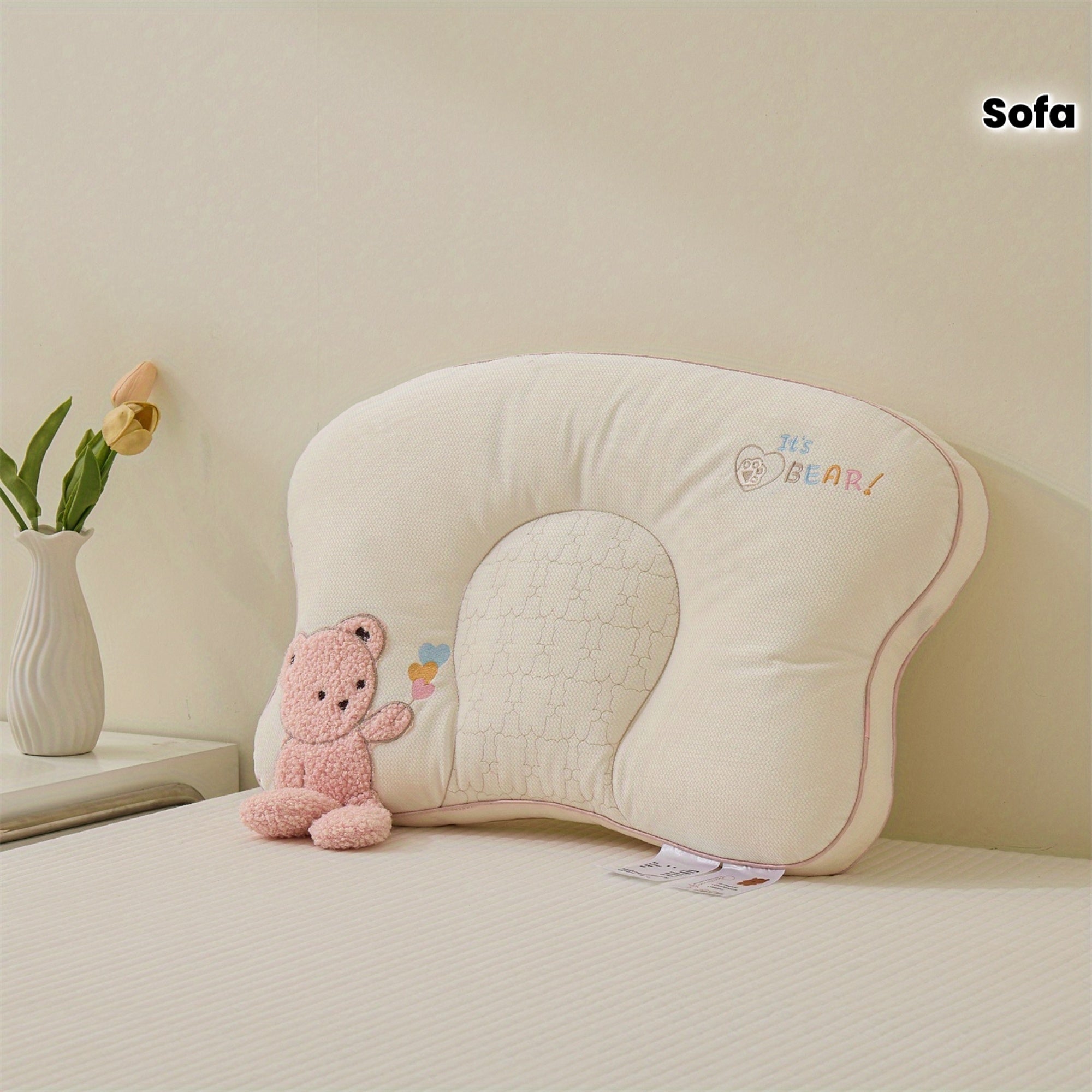 1pc Cute Bear-Shaped Cuddly Pillow with Plush Bear Face & Heart Cutouts - All-Season Neck & Cervical Support, Soft Stuffed Animal Bed Accessory for & s, 100% Polyester Filling (Bed, Sofa, Travel)
