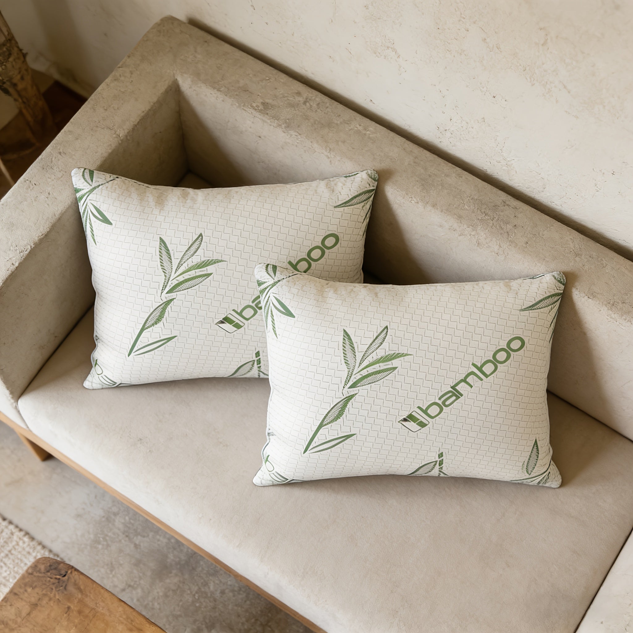Set of 2 High-Quality Bamboo Pillows Designed to Keep You Cool, Featuring an Instant Cooling Effect And Moisture-Wicking Properties, Ideal for Those Who Sleep Hot. Available in Two Color Options, They Are Both Soft And Supportive