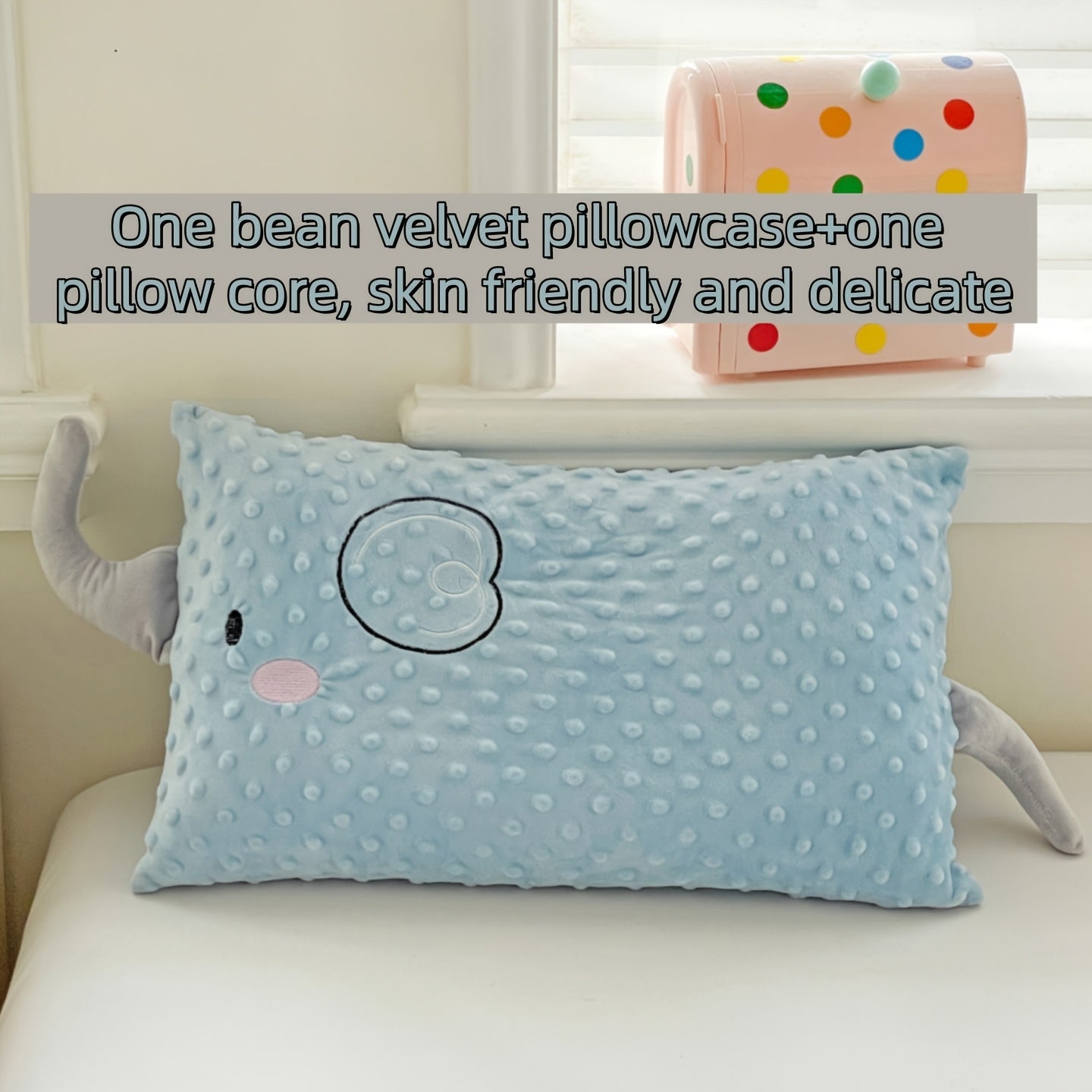2pcs (pillowcase + Pillow Core). Elephant Pillowcase + Pillow Core, Cartoon Pillowcase, Bean Plush Fabric, Exquisite Embroidery, 3D Comfort Pillow - Skin-friendly and Breathable, Zippered Closure, Fluffy and Soft, Non-sagging, High-elastic Fiber.