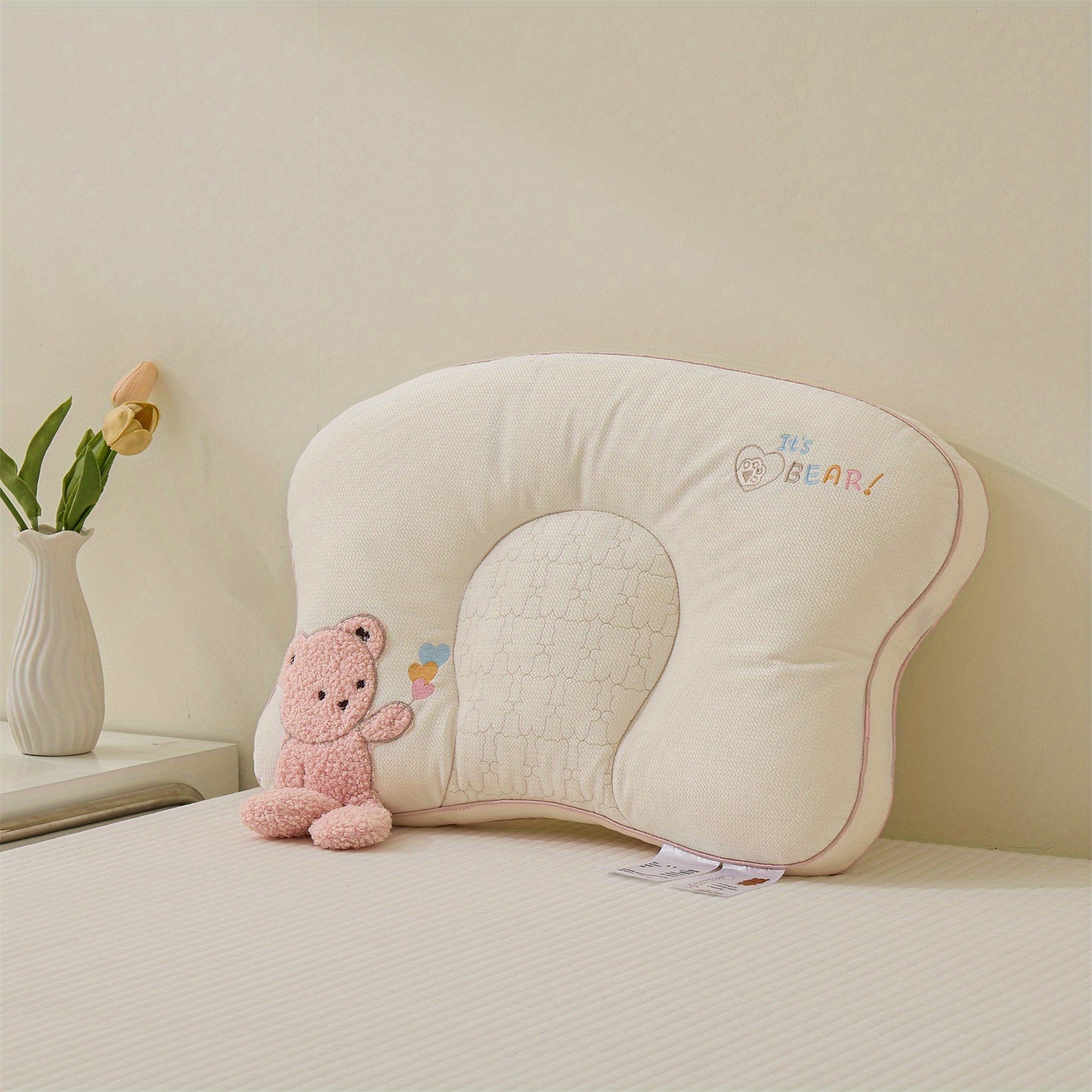 1 Adorable Bear-shaped Pillow • Plush Bear Face and Heart-shaped Cutout • Four-season Neck and Cervical Support • Soft Stuffed Animal Bed Accessory • Comfortable Fit • Supportive • All-season Support • Modern Style • Exquisite Gift