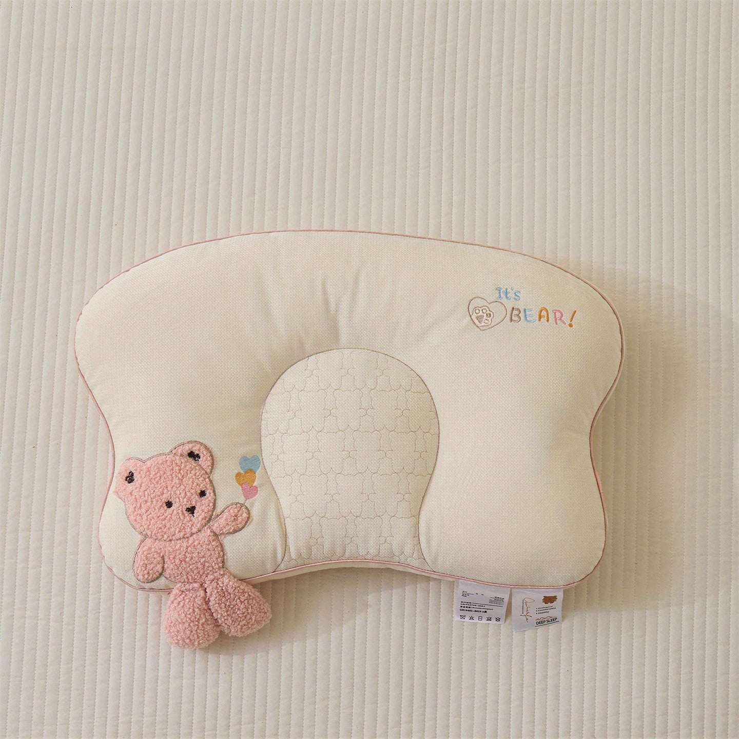 1pc Cute Bear-Shaped Cuddly Pillow with Plush Bear Face & Heart Cutouts - All-Season Neck & Cervical Support, Soft Stuffed Animal Bed Accessory for & s, 100% Polyester Filling (Bed, Sofa, Travel)
