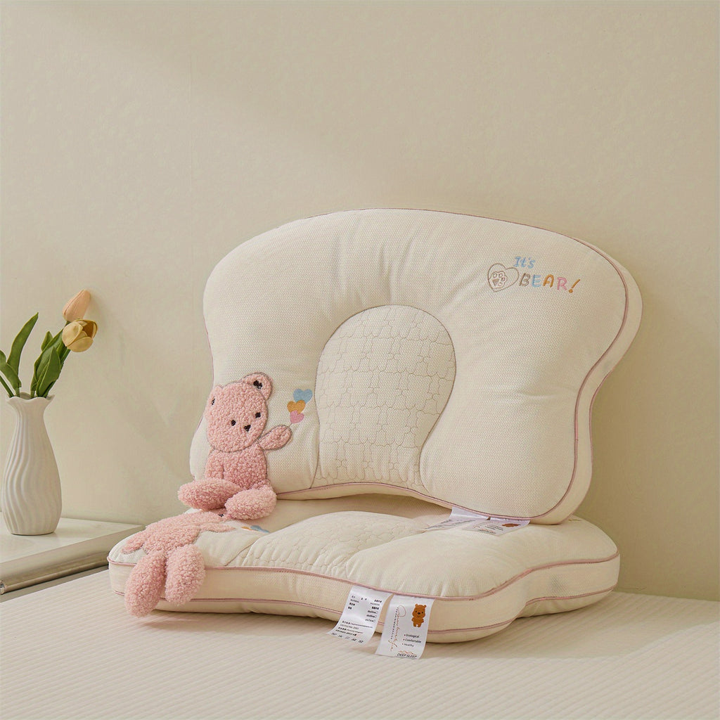 1pc Cute Bear-Shaped Cuddly Pillow with Plush Bear Face & Heart Cutouts - All-Season Neck & Cervical Support, Soft Stuffed Animal Bed Accessory for & s, 100% Polyester Filling (Bed, Sofa, Travel)
